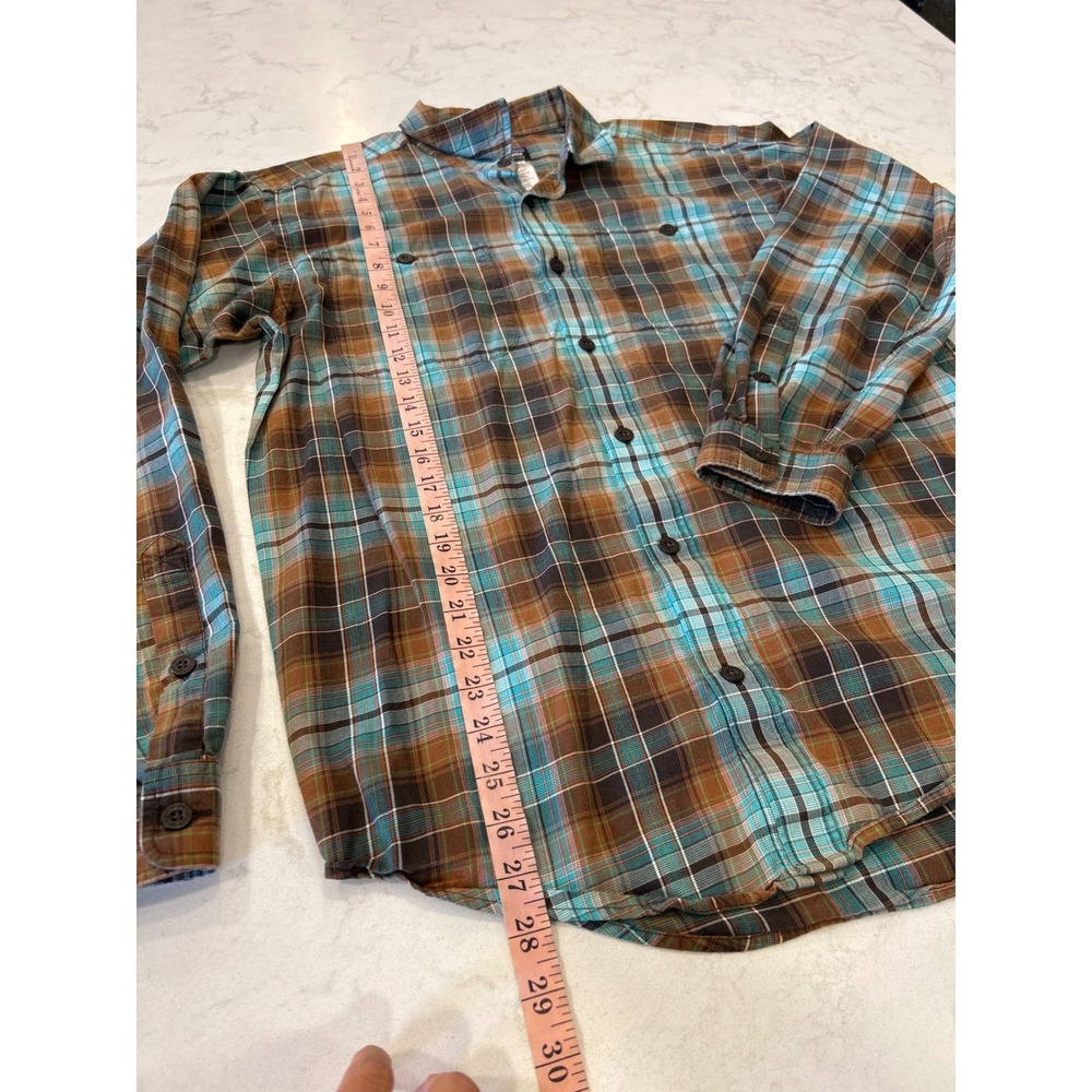 Patagonia Men's Organic Cotton Plaid Flannel Shirt Brown Turquoise Gorpcore M - Picture 6 of 10